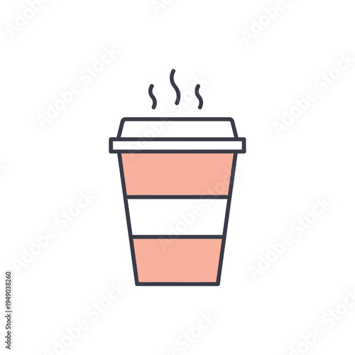 Minimal Steaming Coffee To Go Cup Icon Isolated on Light Background

