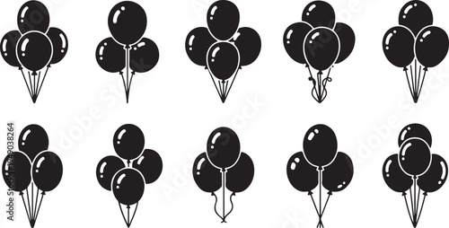 Black Balloons Isolated on White Background for Party Decorations
