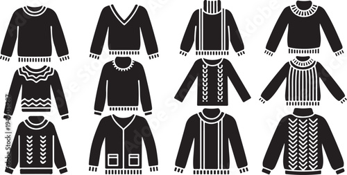Collection of various knitted sweater designs and patterns