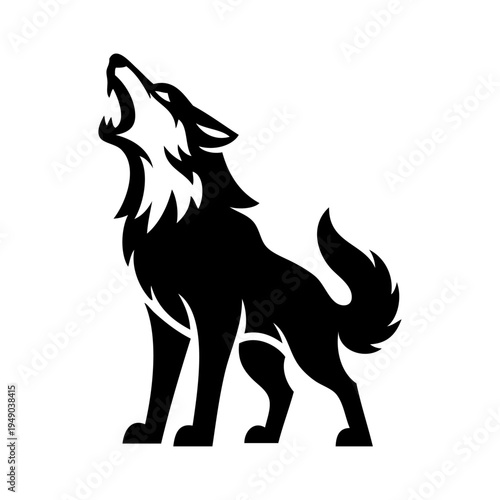Logotipo con un dibujo sencillo con líneas de un lobo de pie aullando