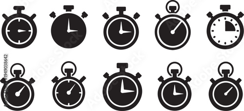 Collection of stopwatch and clock icons in black and white