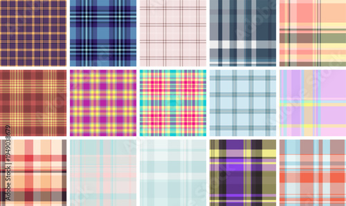 Plaid pattern set designed for picnic blankets, tote bags, and casual fashion. Vector patterns maintain clarity and professional-quality results.