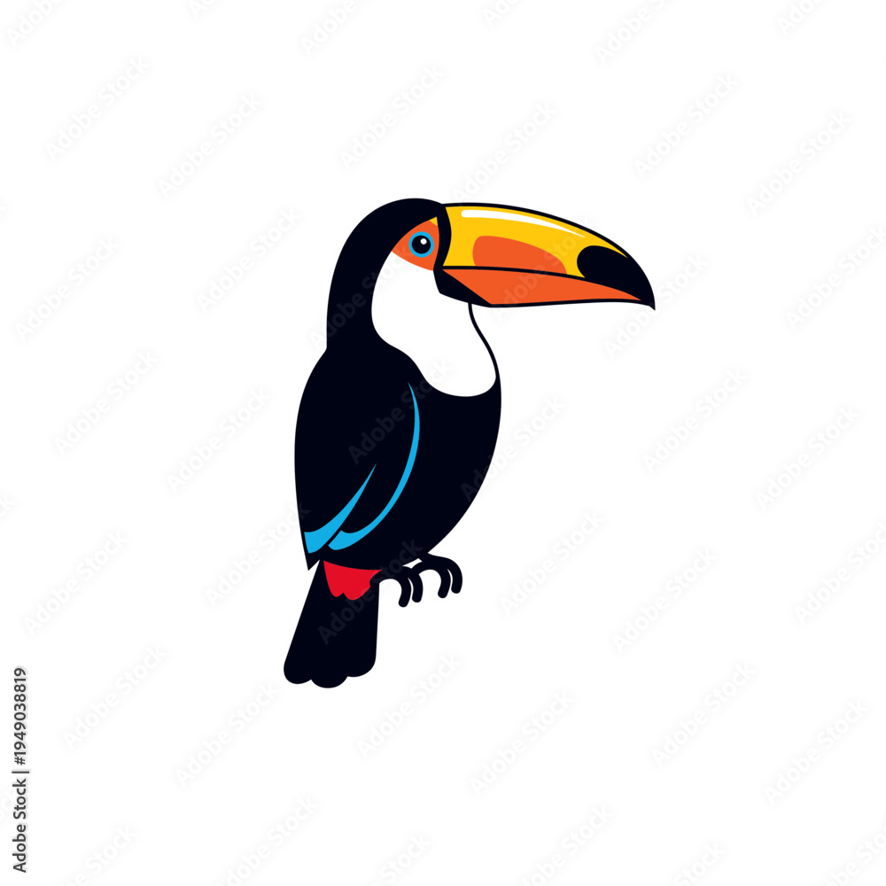 Fototapeta premium Cartoon Toucan Bird With Bright Orange and Yellow Beak vector illustration