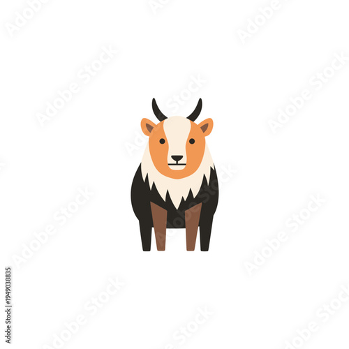 Stylized Goral (Mountain Goat) Flat Icon vector illustration