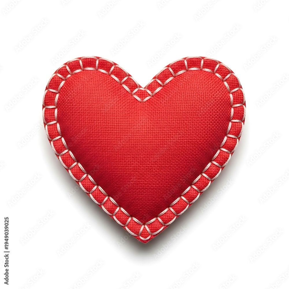 Obraz premium Red heart shaped pillow with white stitching vector illustration