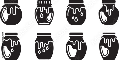 Black and white honey jar icons with drips design