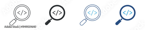 Code search icon set. Programming debugging concept. Vector illustration.