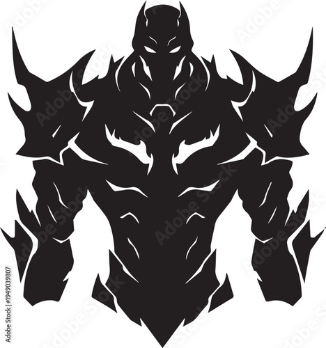 Armored monster warrior vector silhouette illustration line art evil dark knight