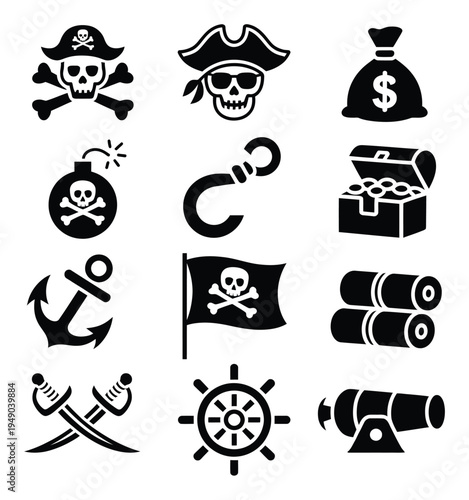 Pirate Symbols and Objects Vector Illustration