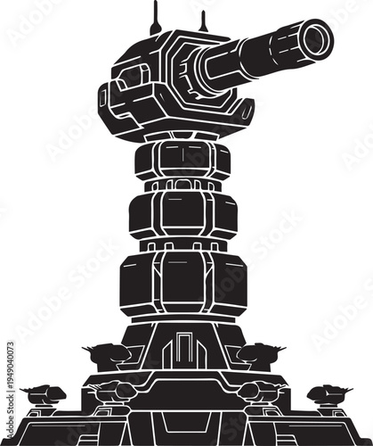 Vector illustration mechanical turret, cannon, war machine, sci fi design