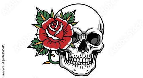 Skull and Rose Tattoo Art