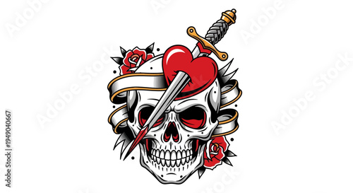 Skull Heart Dagger Tattoo Art