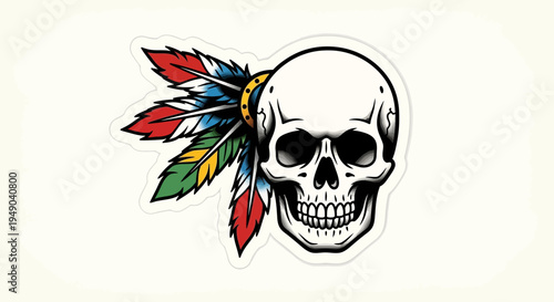 Skull with Native American Headdress Illustration