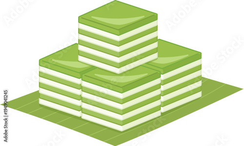 Thai layered pandas cake, Thai layered dessert illustration