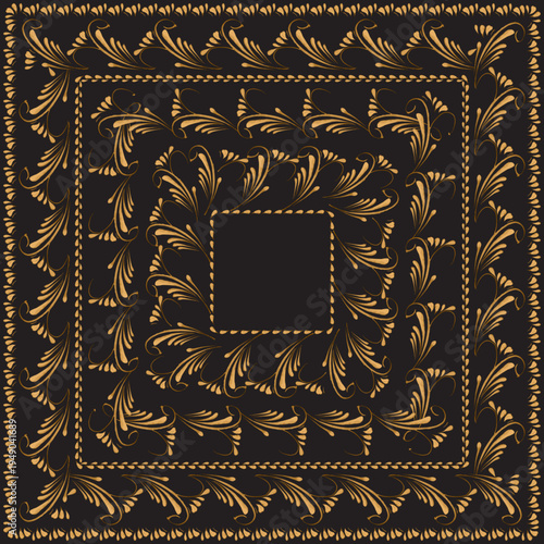 Vector floral seamless border patterns from hand painted golden herbs on a black background. 6 pattern brushes in the brush palette