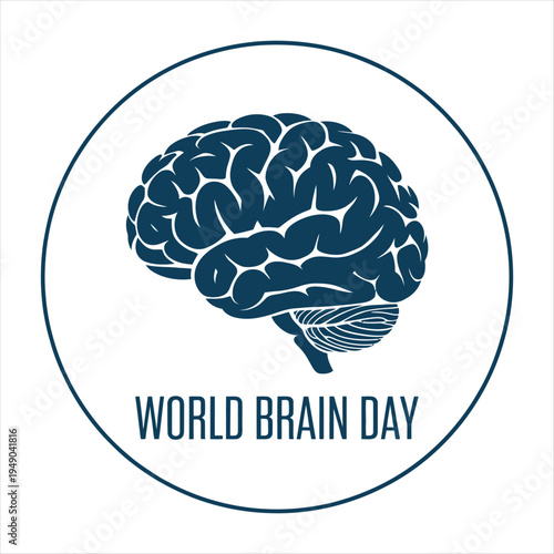 World Brain Day illustration with brain and text human brain