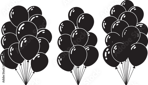 Black Balloons in a Bunch on White Background Illustration