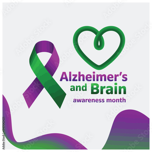 Alzheimer's and Brain Awareness Month Ribbon and Heart Graphic