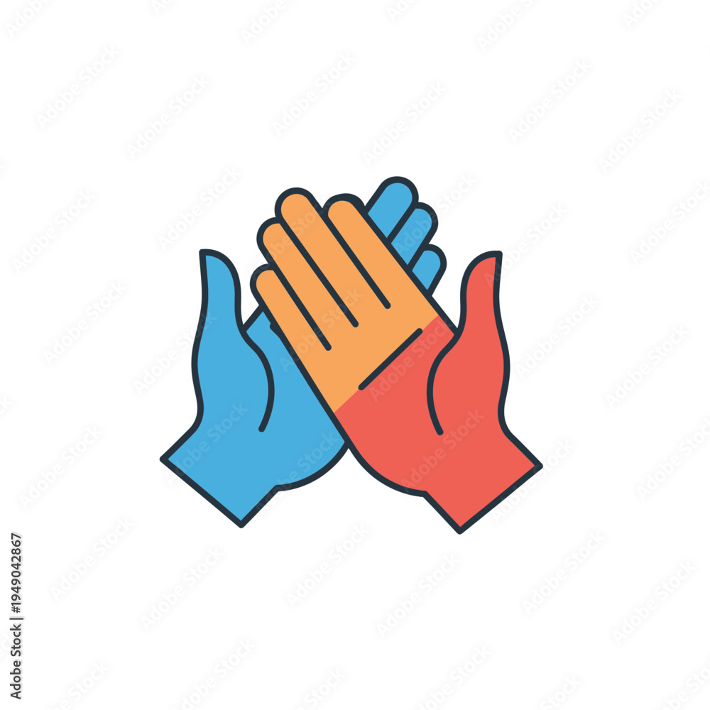 Obraz premium Colorful Hands Touching Supporting Each Other vector illustration