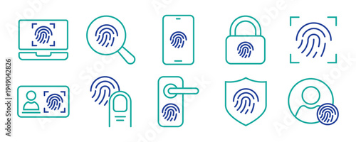 fingerprint line editable icon set. Containing Fingerprint, biometric, access, thumbprint, Identity detection, identification, and more. Editable stroke. Vector illustration	
