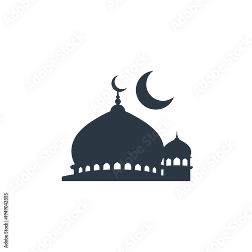 Silhouette Of Mosque With Crescent Moon Symbol vector illustration