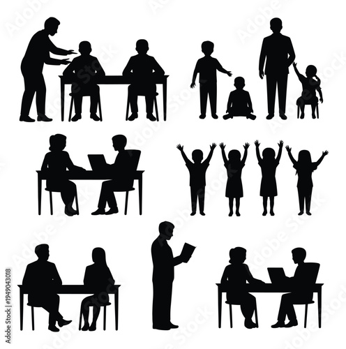 Silhouette People Vector Illustration of Various Scenes