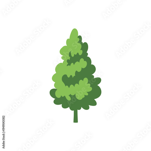 Stylized Green Evergreen Tree on White Background vector illustration