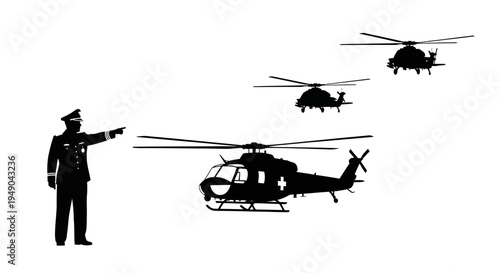 Military Officer Directs Helicopter Formation