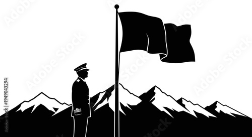 Military Officer Salutes Flag on Mountain Peak, Symbolizing Patriotism and Victory