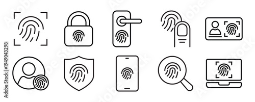 fingerprint line editable icon set. Containing Fingerprint, biometric, access, thumbprint, Identity detection, identification, and more. Editable stroke. Vector illustration