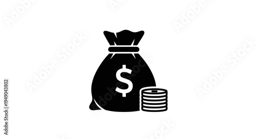Money bag with dollar sign and coins, finance icon