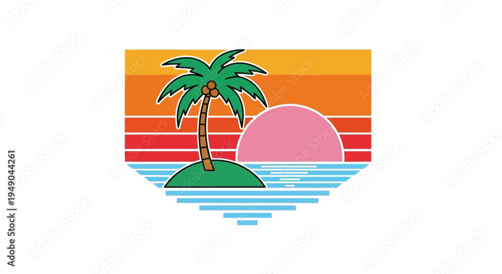 Fototapeta premium Retro Sunset Palm Tree Island Graphic Design
