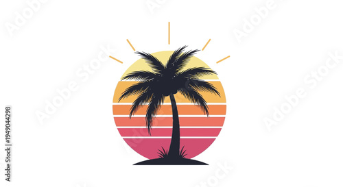 Retro Sunset Palm Tree Silhouette