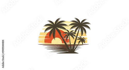 Retro sunset with palm trees on a beach.