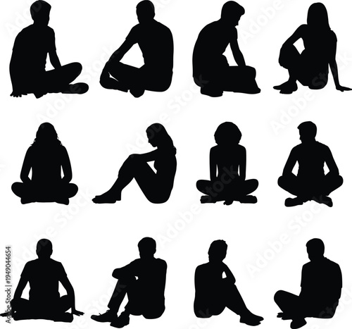 yoga silhouettes of people sitting in different positions