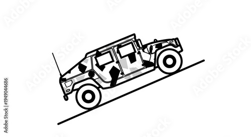 Military Humvee Vehicle on a Steep Incline, Camouflage Pattern, Off-Road Adventure