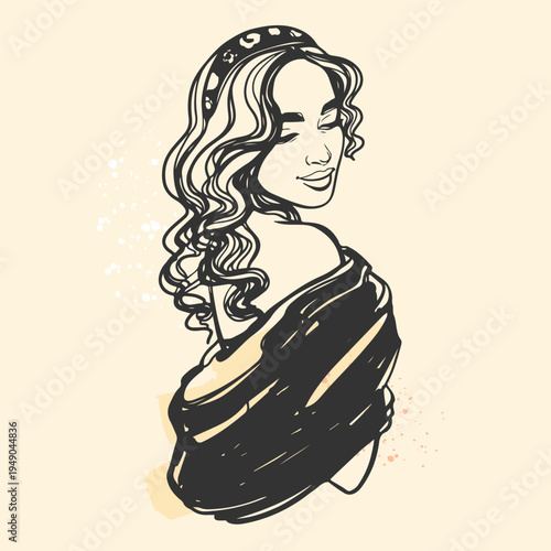 Portrait of a beautiful modern girl. Vector illustration of trendy minimalist style