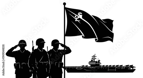 Military Salute to Aircraft Carrier and Flag