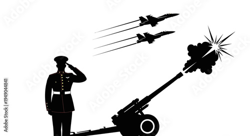 Military Salute, Artillery Fire, and Fighter Jets in Formation