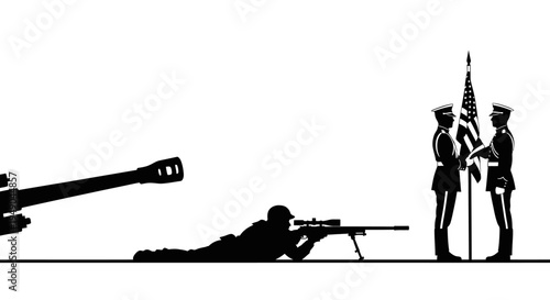Military Silhouette: Sniper, Artillery, Flag Bearers, Patriotism, Combat, Honor