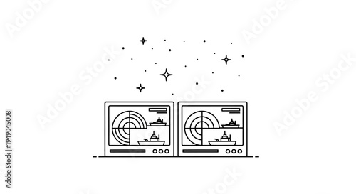 Naval Radar Display with Ships and Stars - Military Technology Concept