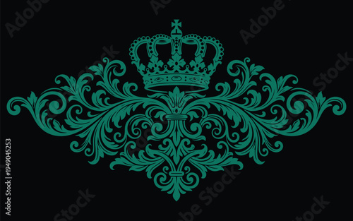 Elegant vintage heraldic ornament with decorative floral scroll elements. Classic baroque style vector design isolated on white background, perfect for luxury branding, certificates, i