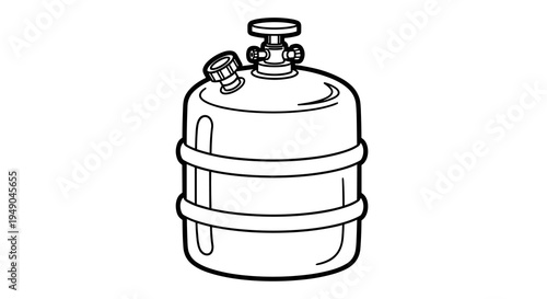 Propane Tank Vector for Industrial Gas Use: Portable Fuel Container in Outline Style for Camping and Heating Equipment, BBQ Grills, Welding, Energy Source in White Background