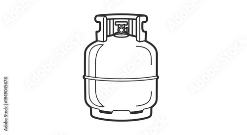 Propane Tank Outlined: Empty Gas Cylinder Sketch in Black and White, Isolated Design Element for Camping, Heating, and Barbecue Needs. A Simple Line Drawing Illustration for Industrial Usage