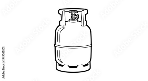 Isolated Propane Tank Ready for Camping, Grilling, and Heating Adventures: A Detailed Black and White Illustration for Industrial and Outdoor Lifestyle Projects, Showcasing Safety, Preparedness