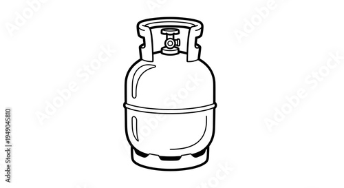 Propane Gas Cylinder Prepared for Outdoor Cooking Illustration, Equipment for Travel Camping or Home Heating Needs, Safety Standard Outline in Black and White for Industrial Design Projects (Sketch)