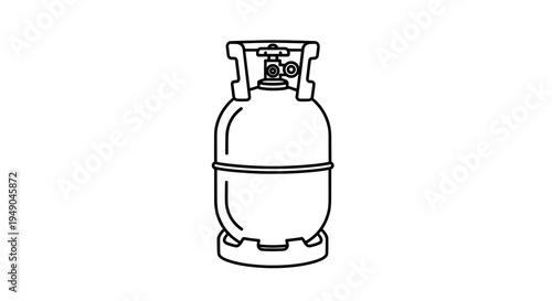 Propane Tank Outline: Portable Gas Cylinder for Camping, BBQ & Heating Equipment Isolated on White - Clean Line Art Illustration for Energy Industry & Outdoor Lifestyle Design Needs. Appliance Safety