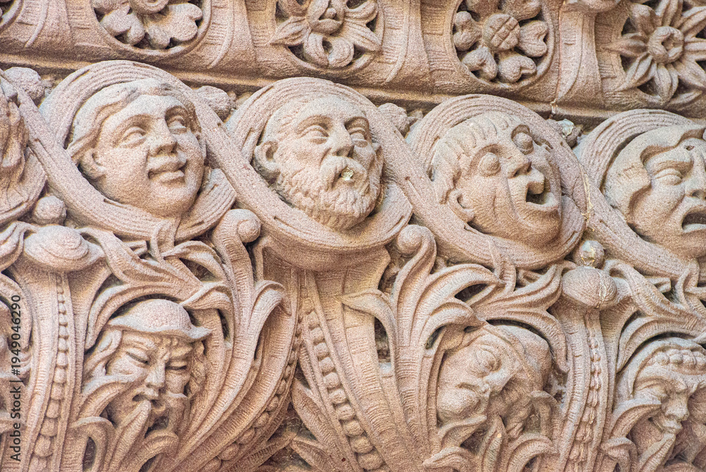 Naklejka premium Architectural detail of the Old City Hall building, a heritage colonial landmark in Toronto, Canada
