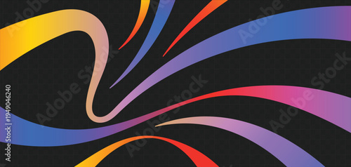 Abstract neon gradient spiral with glowing light trails on black background