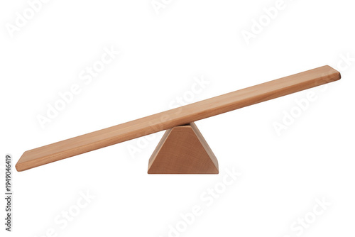 Wooden seesaw balance beam playground equipment isolated on a transparent background